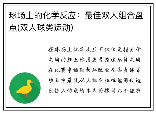 球场上的化学反应：最佳双人组合盘点(双人球类运动)